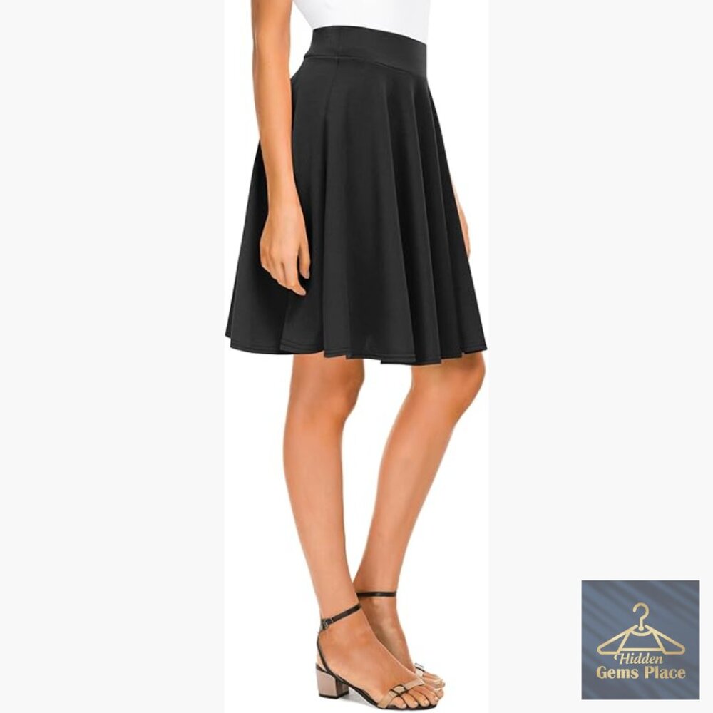 Stretchy High Waisted Midi Skirt A-Line Flared Casual Versatile